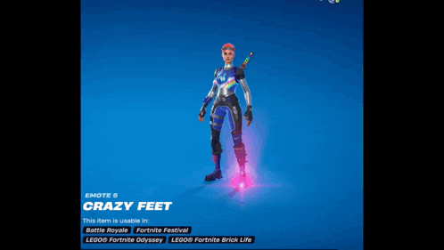a video game character named crazy feet is dancing on a blue background