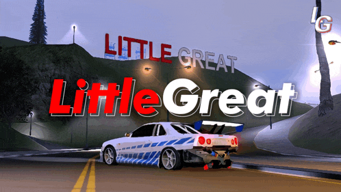 a car driving down a road with the words little great little great