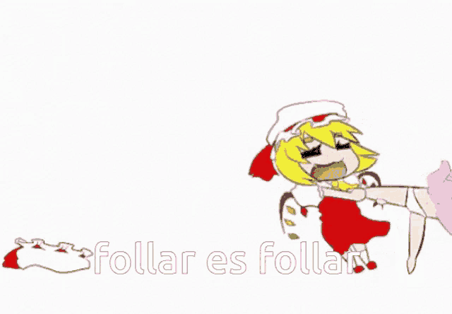 a cartoon of a girl kicking another girl with the words " follar es follar " written below her