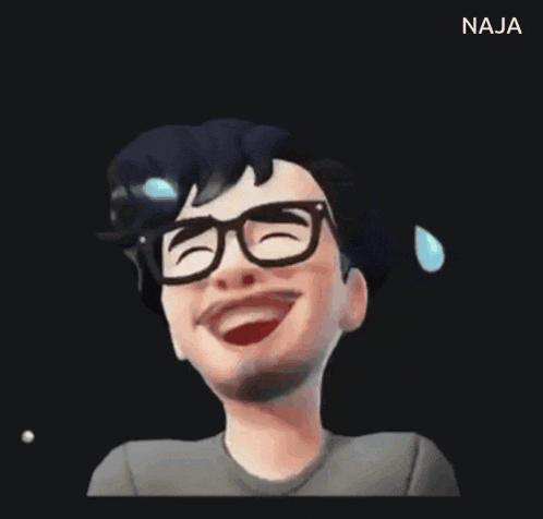 a cartoon character with glasses is crying with tears coming out of his eyes .