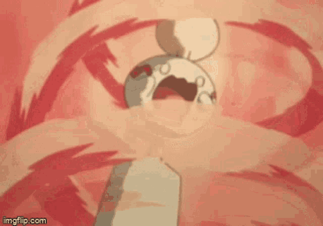 a cartoon character is screaming with his mouth open in a red background .