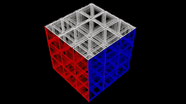 a cube with yellow and green lines on each side