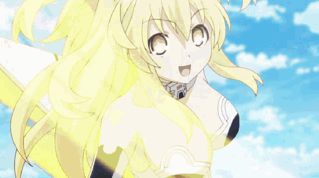 a purple haired anime girl is holding a sword