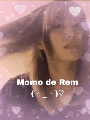 a picture of momo de rem with hearts and stars surrounding her