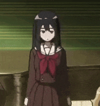 a girl in a school uniform is standing in front of a piano with her arms outstretched .