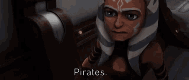 a cartoon character says " pirates " in front of her face
