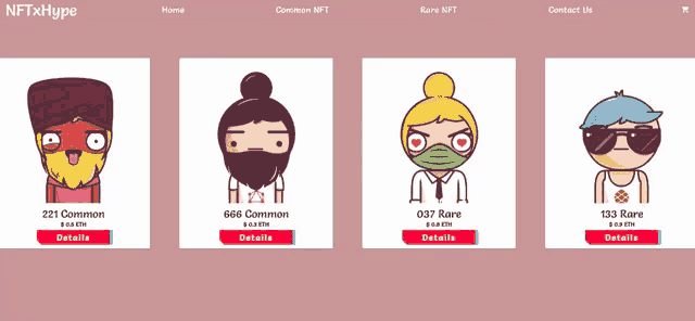 a website called nftxhype has four cartoon characters