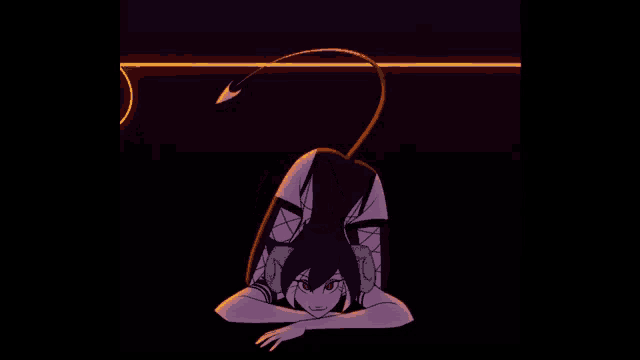 a drawing of a demon girl with headphones on her head