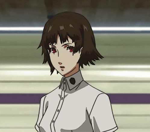 a drawing of a girl with red eyes and a white shirt