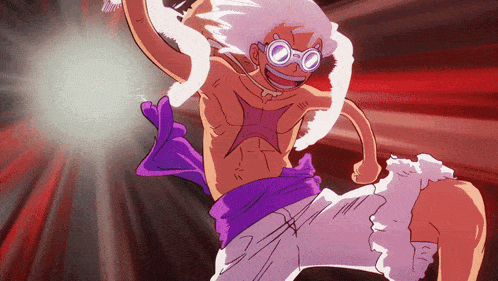a cartoon character with white hair and glasses