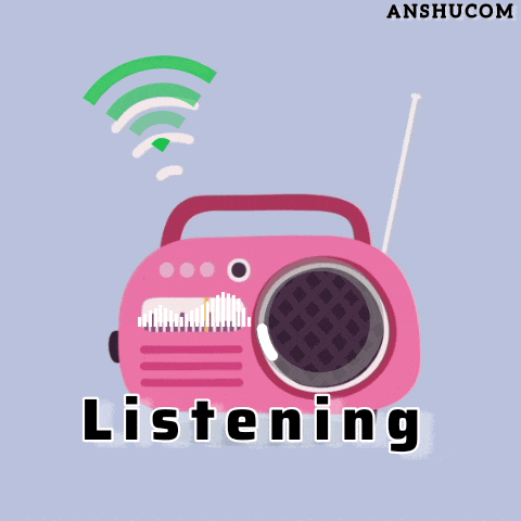 an advertisement for anshucom shows a pink radio and the words listening