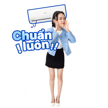 a woman in a blue jacket is holding an air conditioner over her head and says chuan luon