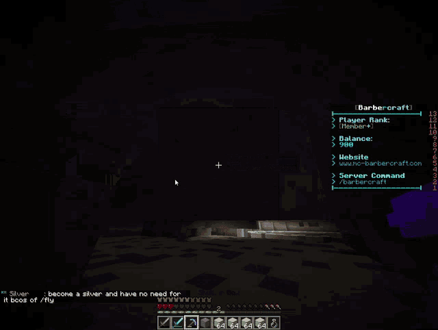 a screenshot of a minecraft game with a barber craft in the upper right corner