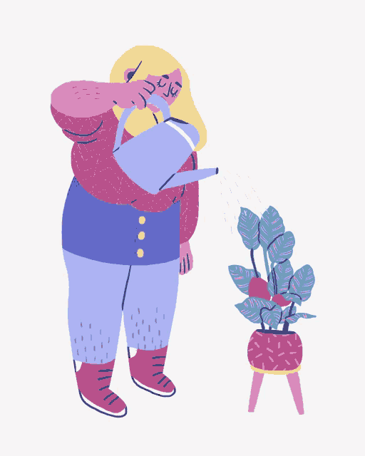 an illustration of a woman watering a plant with a watering can