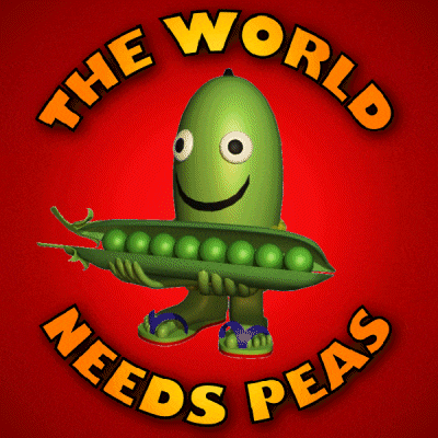 the world needs peas with a green peas holding a pod of peas