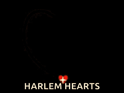 a red heart is being drawn on a black background with the words `` harlem hearts '' written below it .