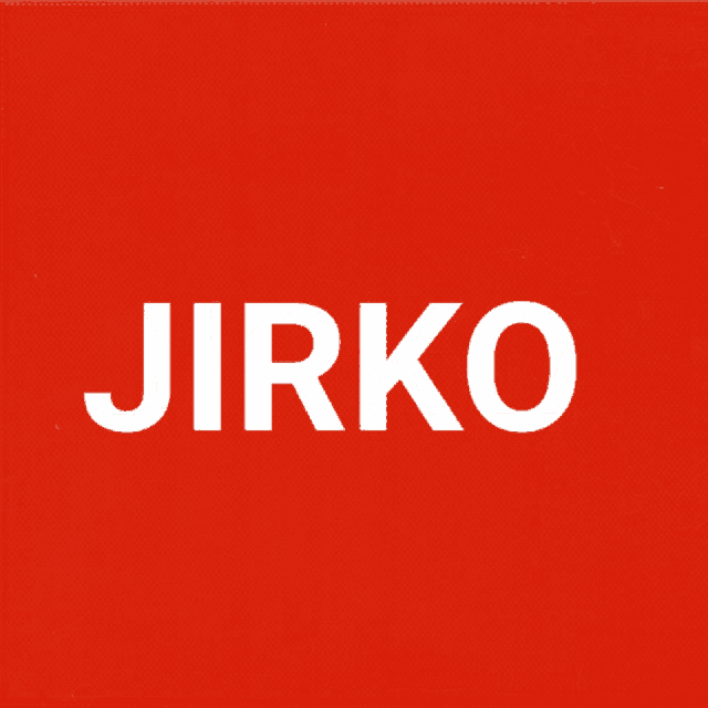 a red sign with the word jirko in white letters