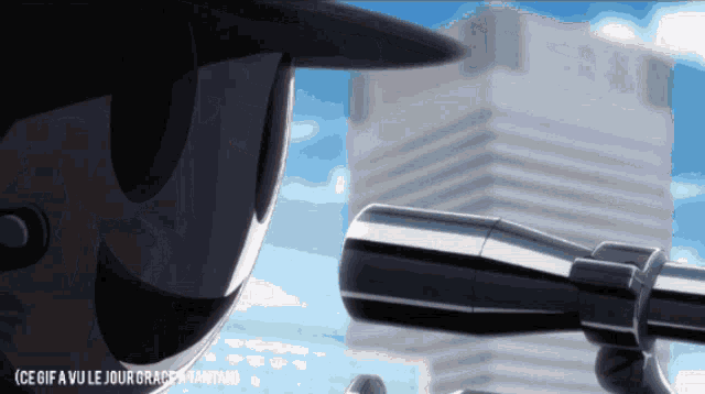 a cartoon of a man looking through a telescope with the words ce gif a vule jour grace fantab on the bottom