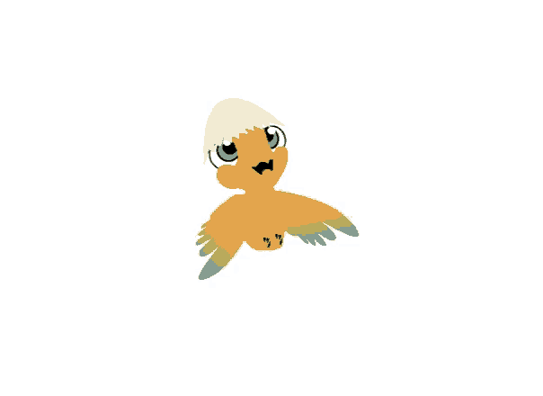a cartoon drawing of a colorful bird with a white egg on its head