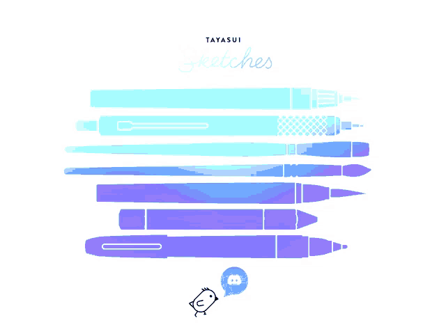 a drawing of various pens and pencils with tayasui sketches written on the bottom