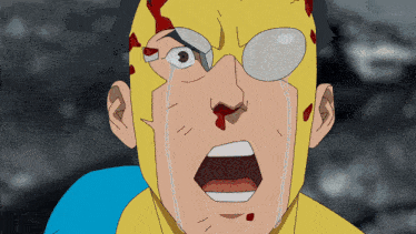 a cartoon character with blood coming out of his eyes