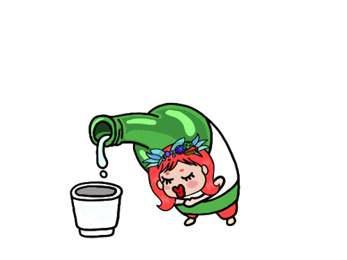 a cartoon of a girl with a bottle on her head