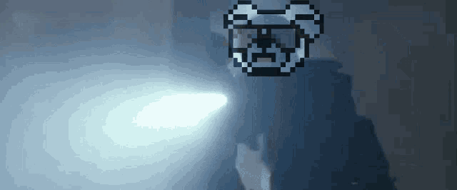 a pixel art drawing of a person with a light coming out of their mouth