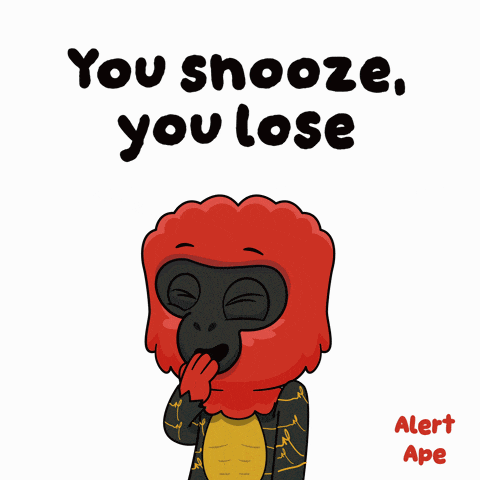 a cartoon of a monkey with the words " you snooze you lose " on the bottom
