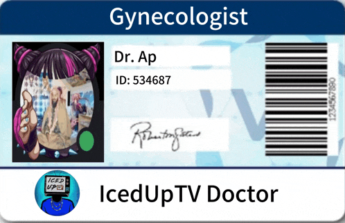 a badge for a gynecologist has a picture of a woman on it