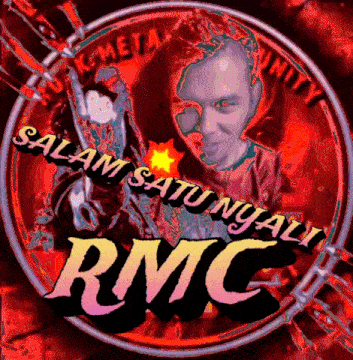 a rmc logo with a man 's face in the center