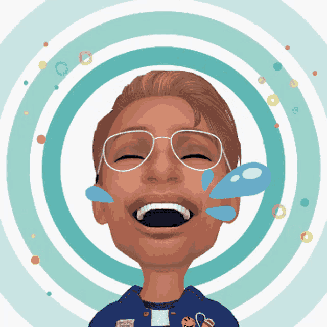a cartoon of a man wearing glasses and a blue shirt