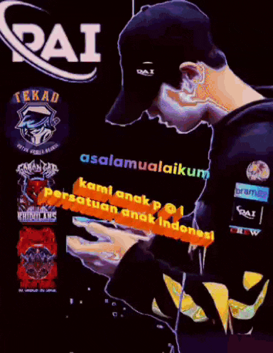 a cartoon of a man looking at a cell phone with the word pai on the bottom
