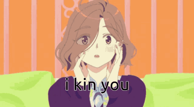 a cartoon of a girl with the words " i kin you " written below her