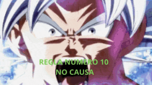 a close up of a cartoon character with the words regla numero 10 no causa