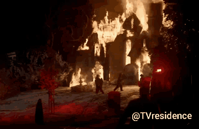 a picture of a burning house with the hashtag @tvresidence on the bottom