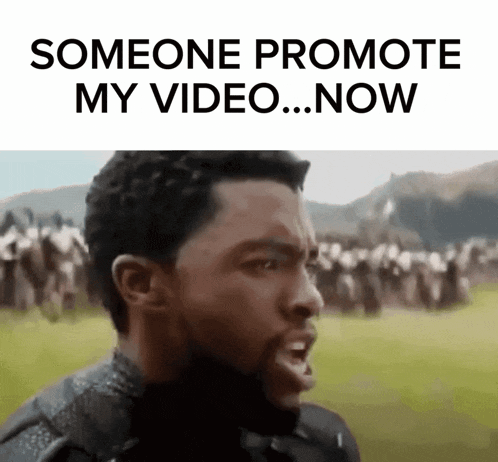 a man is screaming in front of a crowd with the words someone promote my video now