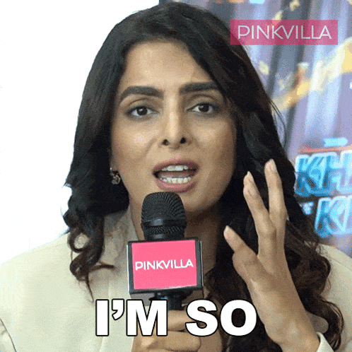 a woman speaking into a microphone with the words i 'm so above her