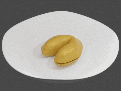 a fortune cookie with a picture of a man in a suit and tie on it