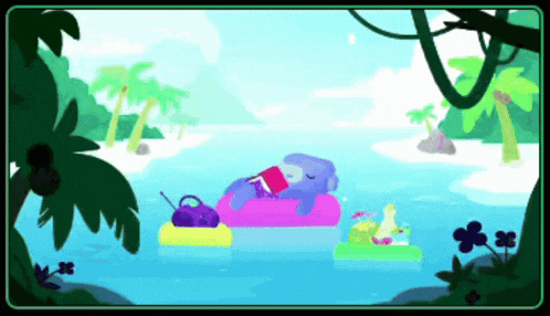 a cartoon of a teddy bear floating in the water