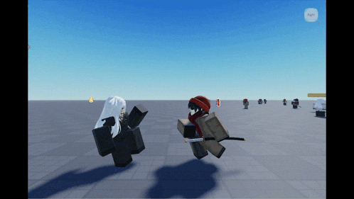a screenshot of a video game shows a person holding a sword and another holding a shield
