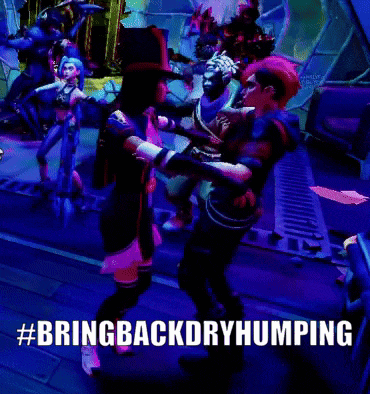 a video game scene with #bringbackdryhumping written on it