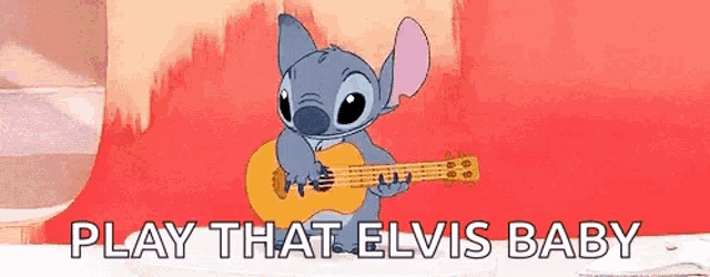 stitch from disney 's lilo and stitch is playing a guitar and singing .