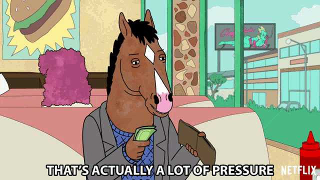 a cartoon of a horse holding a wallet with the caption that 's actually a lot of pressure