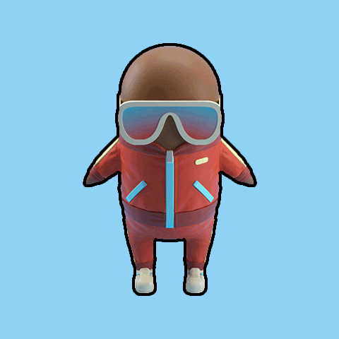 a cartoon character wearing a red jacket and blue goggles