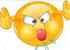 a close up of a cartoon smiley face with a surprised look on his face .