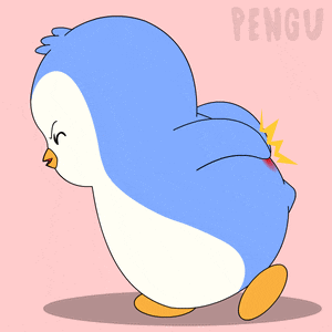 a cartoon penguin has a red spot on its butt and the word pengu is on the bottom