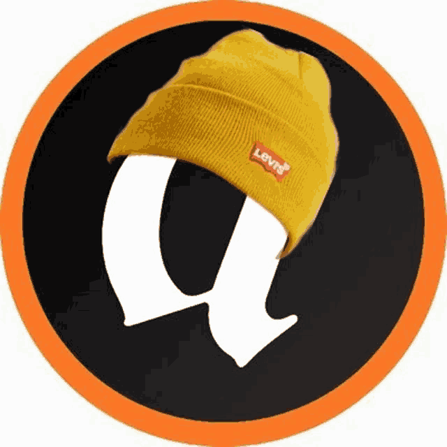 a yellow beanie with a levis logo on it is in a black circle .