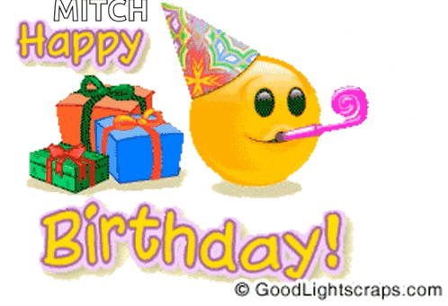 a smiley face wearing a party hat says happy birthday