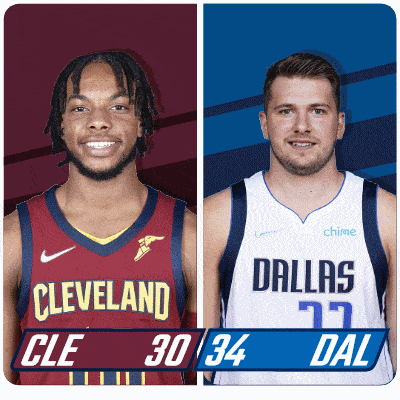 two basketball players from cleveland and dallas are standing next to each other