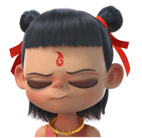 a cartoon character with a red g on her forehead